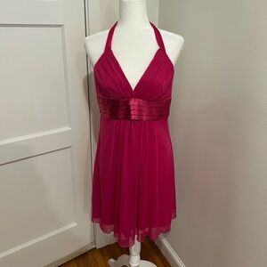 B Darlin Fuchsia Halter Empire Waist Cocktail Dress